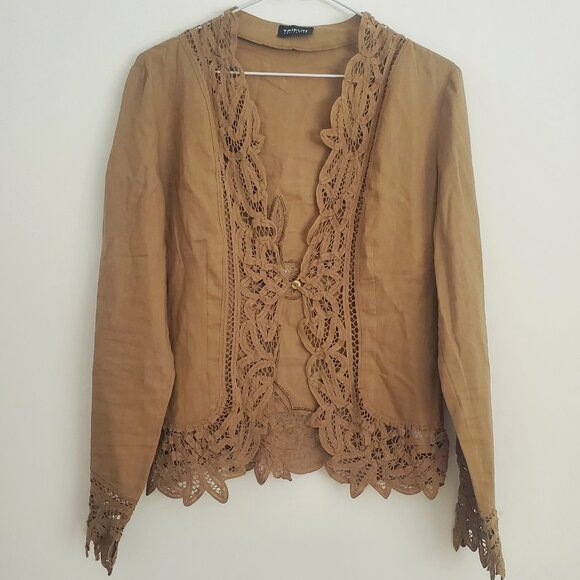 TAIFUN COLLECTION Linen Lace Cardi Long Bolero Draped Cardigan LIKE NEW - Picture 1 of 8